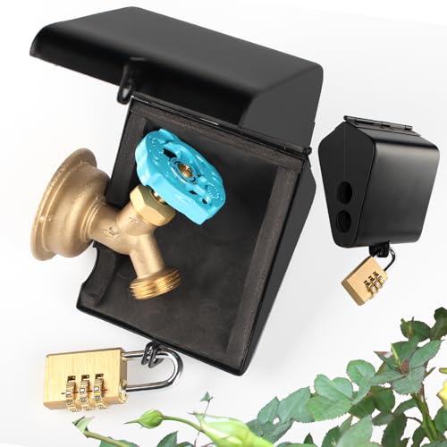 Outdoor Faucet Iock System - Insulated Faucet Iock and Garden Hose Bib Iock Cover,Made of Steel- Prevents Water Theft and Stops Unauthorized Use, Easy to Install Black