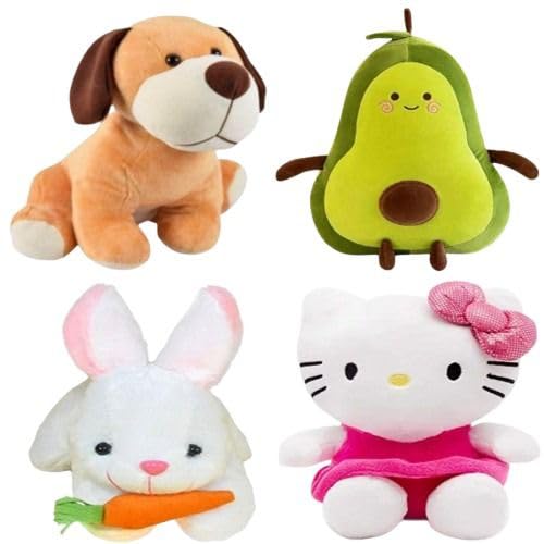 Future Shop Pack of 4 Elegant Soft Animals Stuffed Plush Toys for Kids Girls & Boys. (Dog, Rabbit, Avocado & kittyy)