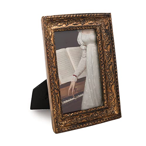 Kangce Vintage Picture Frames 2.5X3.5 Wallet Size Picture Frames Set Small Ornate Picture Frame Antique Frames Photo Gallery Wall Mount And Tabletop Easel With Embossed Floral,Bronze Gold #TOP5