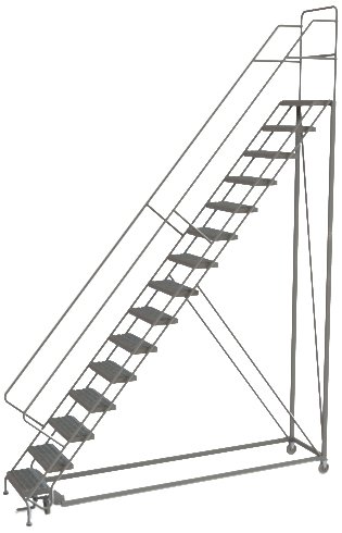 Image of Tri-Arc KDEC115242 15-Step Forward Descent Safety Angle Steel Rolling Industrial and Warehouse Ladder with Grip Strut Tread, 24-Inch Wide Steps