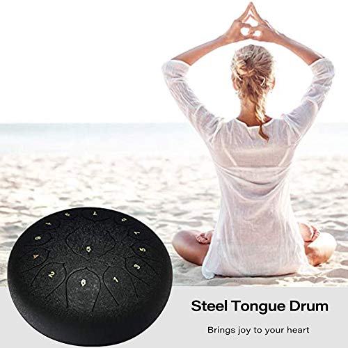 TOSFOGO 13 Notes 12 Inches Steel Tongue Drum Percussion Instrument Hand Pan Drum with Travel Bag, Music Book, Mallets(Green) - Thumbnail 3