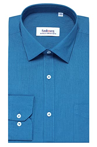 Image of Faubourg Cotton Blend 5377-5382 Men's Solid Plain Full Long Sleeve Slim Fit Formal Shirt