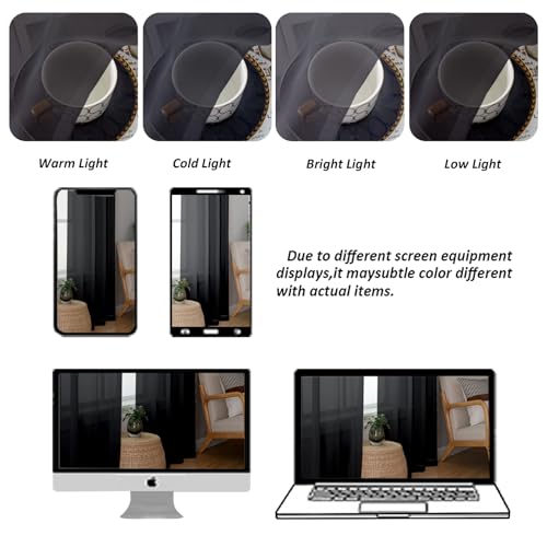 Image of Chyhomenyc Sheer Black Valances for Windows 2 Pack, Small Window Curtains for Living Room Bathroom Cafe Laundry Basement, Modern Top Dual Rod Pocket Voile Curtain, 42W x 18L inches, Black