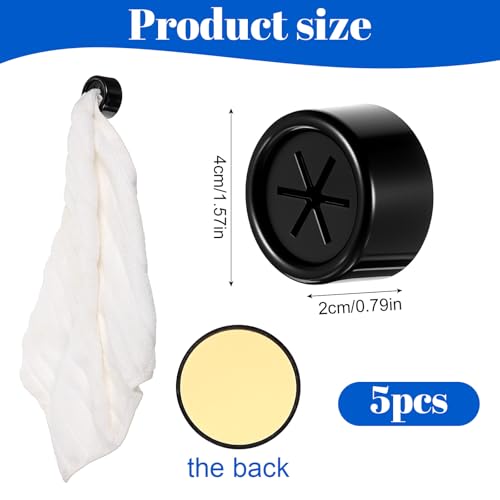 HJZHII 5 Stück runde selbstklebende Handtuchhaken, schwarzer Handtuchhaken zur Wandmontage, Geschirrtuchhalter Küchenhaken Handtuchhalter für Badezimmer, Küche, Zuhause, platzsparend(Kreuztyp)