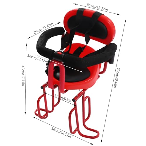 Sippyssy Kids Bike Seat, Baby Bicycle Seat Child Safety Carrier Back Mount Seat Attachment with Handrail and Seatbelts, Toddler Bike Seat Adjustable Kids Seat for Children 6 Months to 6 Years (Red)