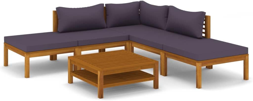 vidaXL Solid Acacia Wood Patio Lounge Set 6 Piece with Cushion Outdoor Garden Terrace Yard Balcony Wooden Sofa Seating Seat Sitting Chair Furniture