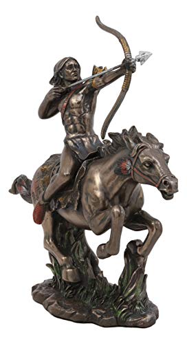 Ebros Tribal Native American Indian Chief Warrior With Eagle Roach Headdress On Horse With Shortbow And Arrow Statue 10" Long Indians Figurines And Statues Cultural Heritage Home Decor #TOP5