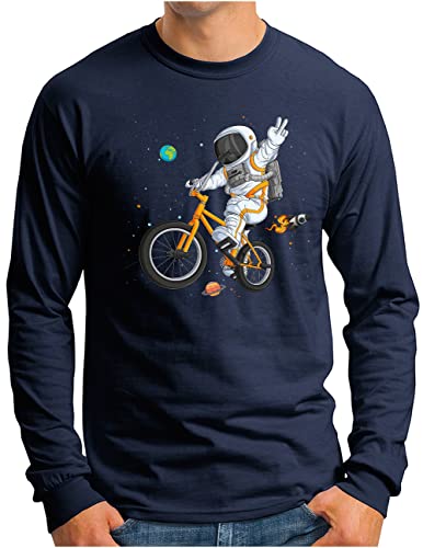 T-shirt manches longues homme OM3 Astronaute Space Bike bleu marine S à 4XL
