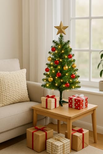 2ft Artificial Christmas Tree - 58cm Green Mini Pine Xmas Tree with Stand, Perfect for Indoor Desktop & Tabletop Holiday Decorations - Image 5