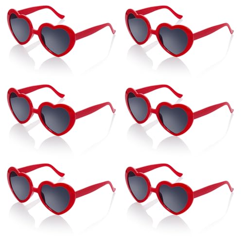 6 Pack Valentines Heart Sunglasses Neon Colors Vintage Sunglasses for Women Girls Halloween Cosplay Party Favor