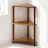IBosins Corner Shower Shelf 3-Tier Shower Caddy Standing Bathroom for Inside Shower Stool Storage for Kitchen Livingroom Bedroom - Acacia Wood