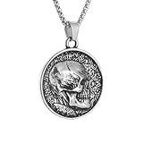 Collar unisex con colgante de calavera nórdica, medalla de tótem tallado, fiesta de Halloween, gótico, punk, accesorios de regalo para hombres y mujeres, accesorios de joyería