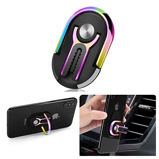 Phone Ring Holder Finger Kickstand, Multipurpose Phone Bracket, Universal Air Vent Car Phone Mount 3 in 1 Mobile Phone Stand 360 Degree Rotation (Black Multicolor)