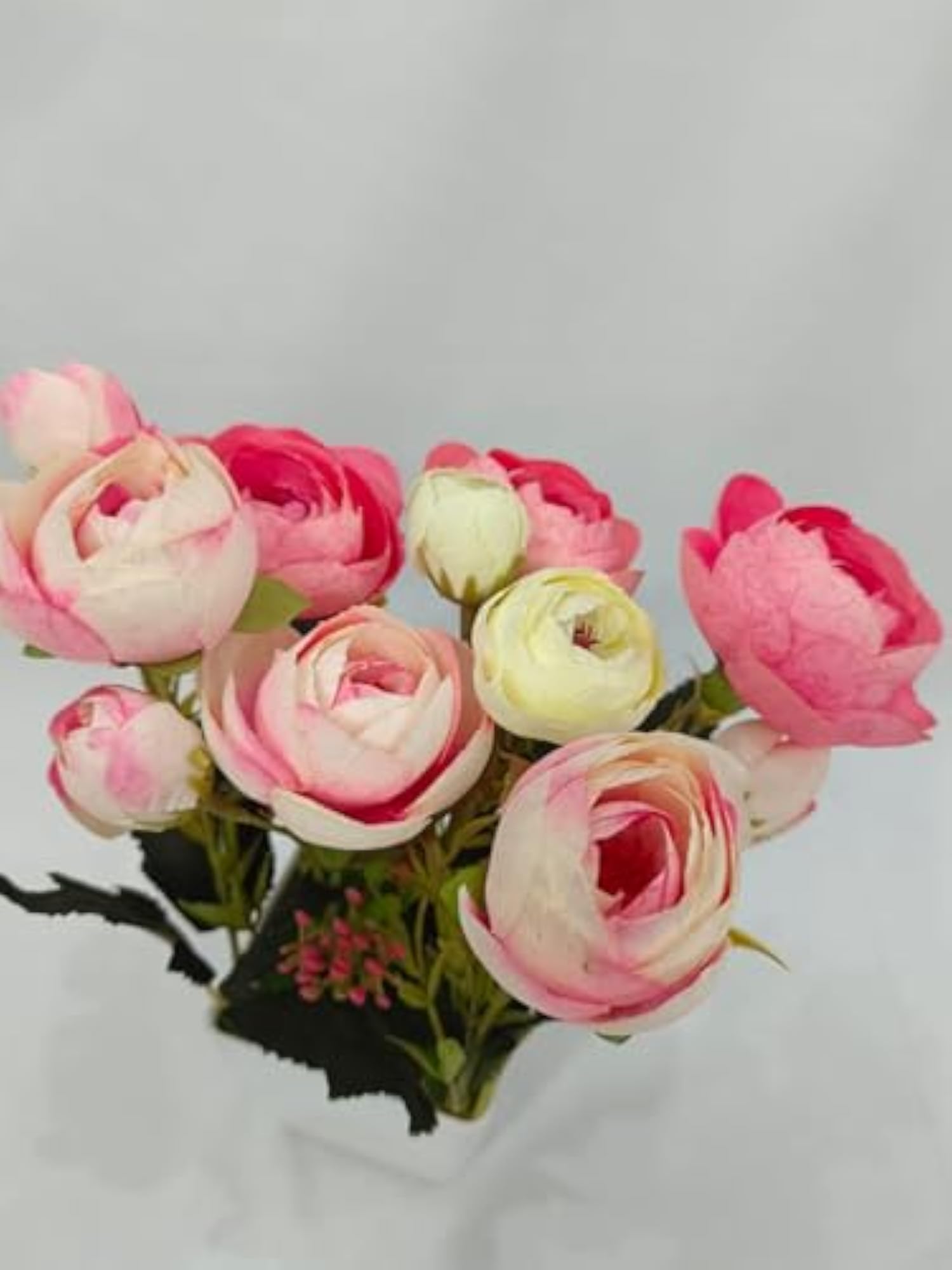 Artificial Pink Rose Flowers with Pot for Home Decoration