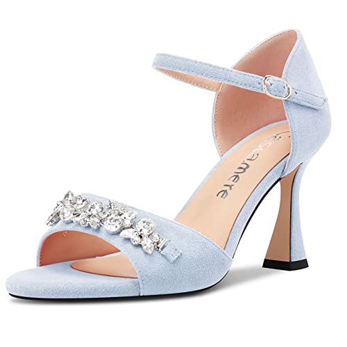 Castamere Donna Medio Tacco Heel Aperte sulla Punta Cinturino alla Caviglia Diamante Cristallo Sandali da Matrimonio Ballo 8.5 CM Heels Azzurro Scamosciato 38 EU