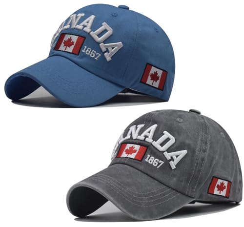 Gray and Blue Canada Baseball Cap for Men Women, Canada Day Maple Leaf Flag Dad Hat Golf Cap Sport Outdoor Plain Cap