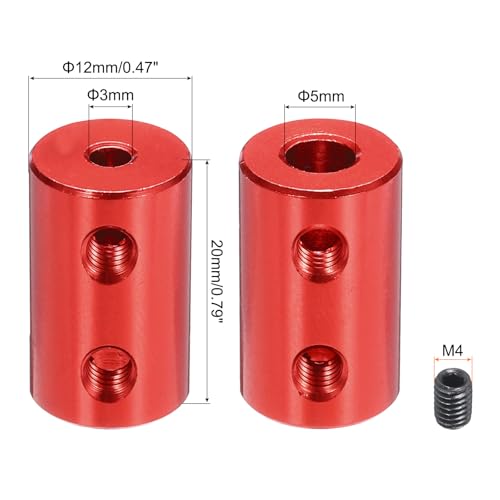QUARKZMAN Wellenkupplung Verbinder mit Bohrung von 3mm-5mm Länge 20mm φ 12mm 6 Pcs Wellenkupplungen M4 Aluminiumlegierung Starre Kupplung für Auto Motorzubehör 3D-Drucker DIY-Roboter Rot
