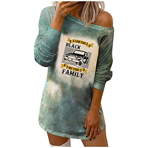 Hatoys Womens Tops Graphic One Shoulder Pullover Offroad Banners Print Sweatshirt Cuffed Sleeves Loose Longlined T Shirts