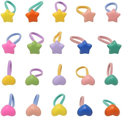 Honbay 20pcs Cute Love Heart Star Hair Ties Children Elastic Hair Ties Candy Colors Hair Ring Colorful Elastic Ponytail Holders Hair Accessories