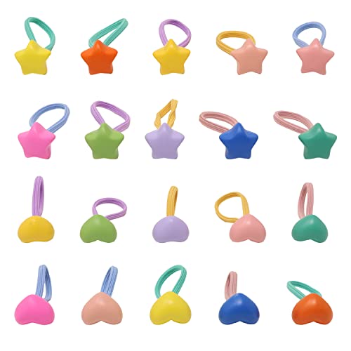Honbay 20Pcs Cute Love Heart Star Hair Ties Children Elastic Hair Ties Candy Colors Hair Ring Colorful Elastic Ponytail Holders Hair Accessories #TOP3
