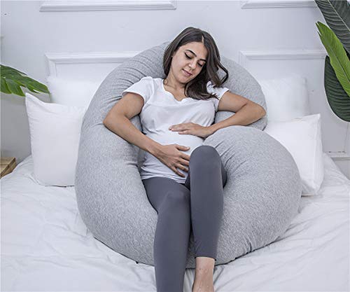 Image of 1 MIDDLE ONE Pregnancy Pillow, C Shaped Full Body Pillow for Maternity Support, Pregnant Women Sleeping Pillow with Jersey Cover (Light Grey)
