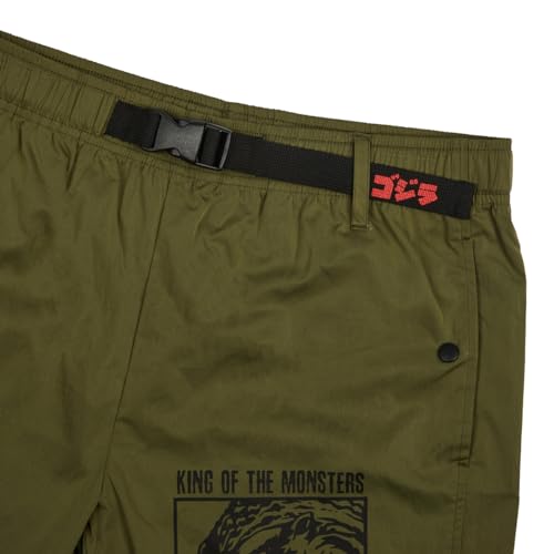 Godzilla Monster & Kanji Men's Olive Green Lounge Shorts3