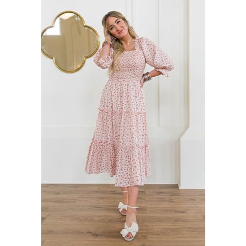 Mommy and Me Dresses Boho Floral Family Matching Outfits Summer Ruffle Maxi Dress Puff Short Sleeve A Line Long Dress3