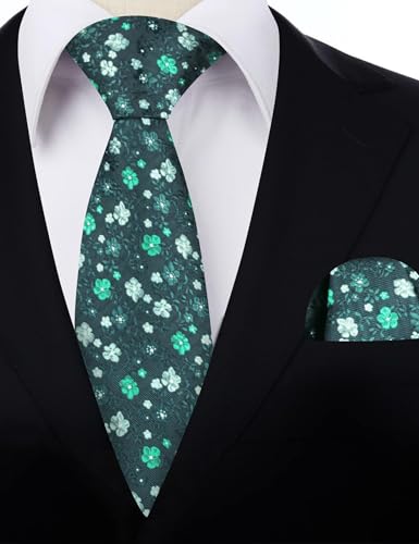 Image of Alizeal Mens 3.15inches Exquisite Floral Tie with Small Flower Printed Pocket Square