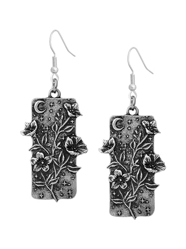 HAQUIL Vintage Antique Garden Night Floral Flower Crescent Moon Rectangle Dangle Drop Earrings Jewelry Gift for Women