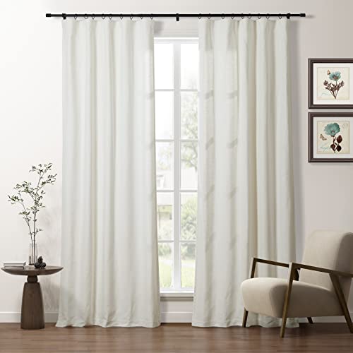 TWOPAGES Ivory 4-in-1 Header Light Filtering Organic Cotton Curtain for