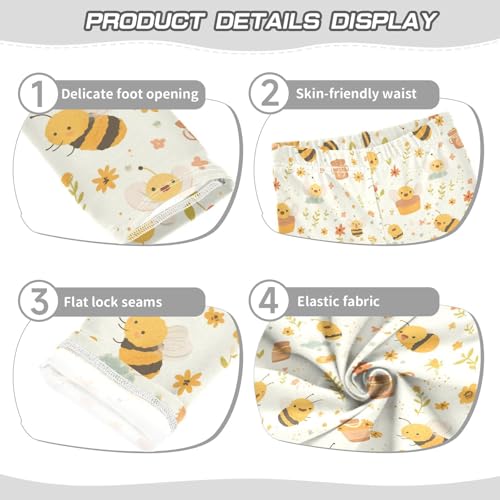 KLL Vintage Embroidery Honey Bee with Wild Flowers Little Girls Cotton Pants Casual Full Length Workout Pants Exercise3