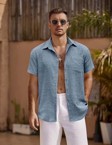 COOFANDY Men's Short Sleeve Button Down Shirt Casual Summer Beach Untucked Vacation Textured Shirts with Pocket3
