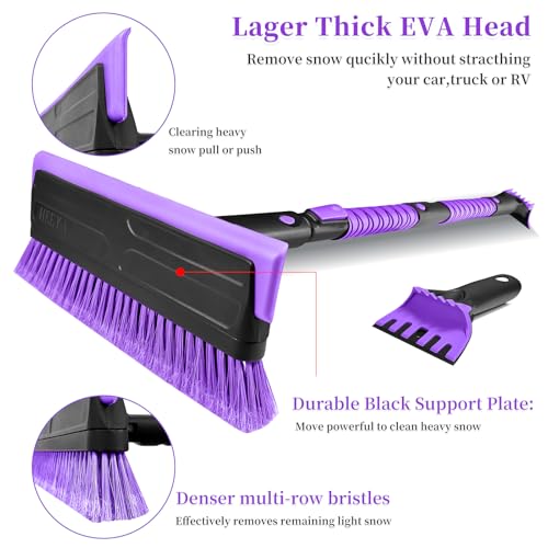 HEEYA 56 Inch Truck Snow Brush and Ice Scraper with Long Handle, Heavy Duty Snow Broom with Foam Grip for Pushing Heavy Snow for SUV Car Automobile Vehicle Windshield Window - Purple
