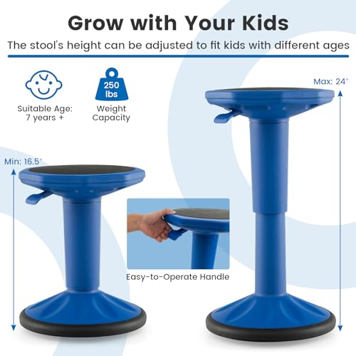 Image of GLACER Wobble Stool, Height Adjustable 16.5-24 inch Flexible Seating (Navy) | Wobble Chair with 360 Rocking, Non-Slip Base, Convenient Handle, No Assembly, Active Seating for Classroom, Home, Office