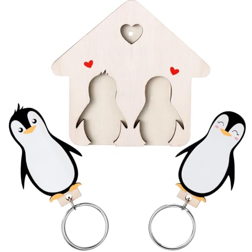 Photect Porte Clés Pingouin Cadeaux en Bois pour Saint Valentin pour Elle et Lui Porte Clés Couple pour Nouvelle Maison Cadeau d'Anniversaire Mariage Anniversaire Noël Femme Mari Fiancée Cohabitation