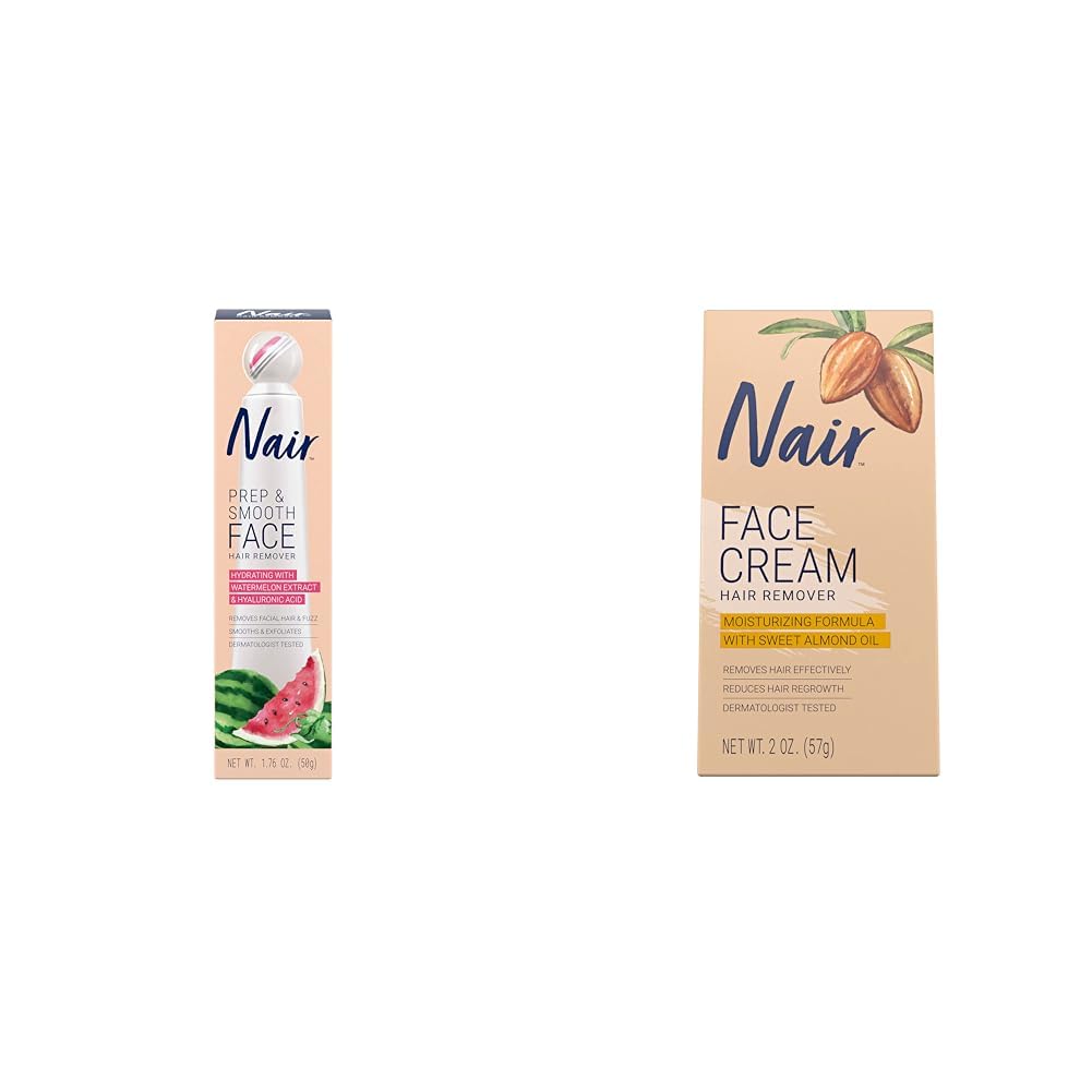 NAIR Prep & Smooth Facial Hair Remover for Women, 1.76 oz & Moisturizing Face Cream, 2OZ