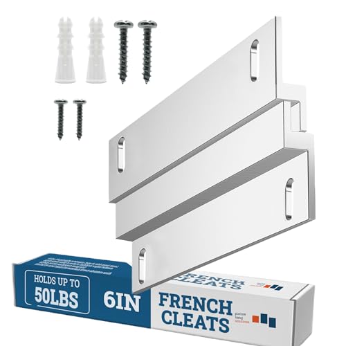 Image of PHS French Cleat Hanger, 6 in, Holds 50 lb, 50 Pairs | Aluminum z clips, mirror hanging hardware, mounting brackets for cabinets, frames & whiteboards