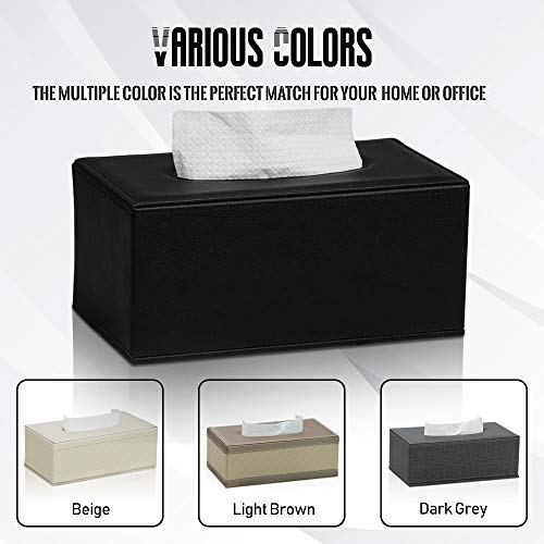 MEIBOOCH PU Leather Facial Tissue Box Holder Standard Size Tissue Box Cover with Magnetic Bottom for Bathroom Bedroom or livingroom (Black)