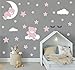 Graz Design - Adesivo da parete per cameretta dei bambini, motivo: orsacchiotto, luna e stelle, colore: Rosa