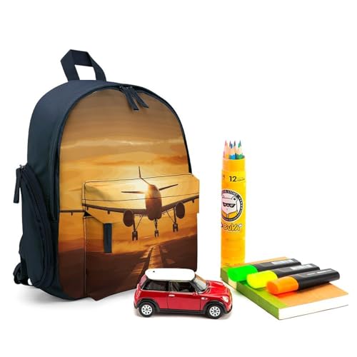 Aircraft Plane at Sunset Backpack Small Book Bag with Side Pocket, Lightweight Durable Backpack, Travel Rucksack, Blue-style3