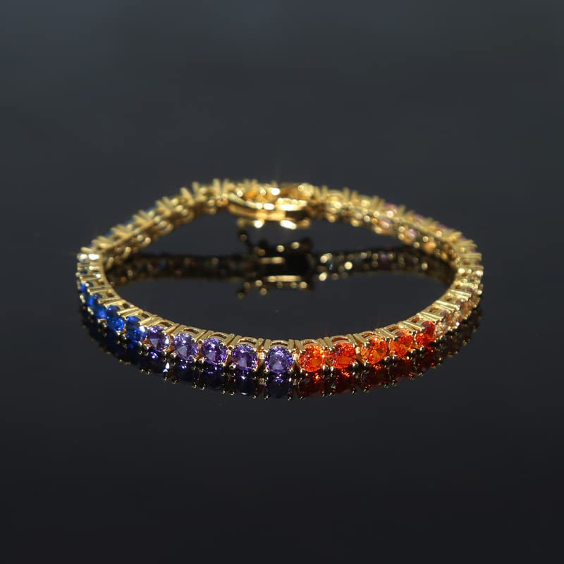 Fashionable 14K Gold Women's Colored Moissanite Bracelet Set with 4mm Round Colored Moissanite for Everyday Wear, Mother's Day Gift3