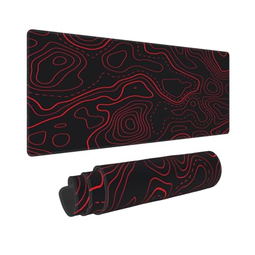 Brinkaloo Red Black Topographic Mouse Pad Large Gaming Desk Mat Computer Mousepad XL Long Non-Slip Laptop Keyboard Mat for Office Home Travel Work 31.5" L*11.8" W