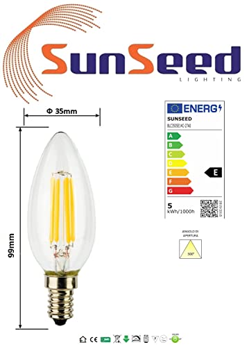 SUNSEED 10 X E14 5W (Equivalent to 48W) Sapphire Filament LED Candle Light Bulb C35 Warm White 2700K, Pack of 10 - Warm White 2700k - Image 4