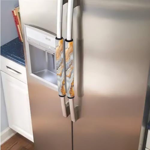 Image of Refrigerator Door Handle Covers Set of 6 Neoprene Kitchen Appliance Handle Anti-Dust Protector for Fridge Microwave Kitchen Cabinet Stove Dishwasher, Gray Gold Marble Print