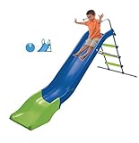 SCIVOLO IN ACCIAIO con PROTEZIONI di sicurezza e GIOCHI D'ACQUA La struttura è in acciaio verniciato, diametro 25,4mm - spessore 1,2 mm, la curva a onda è realizzata in metacrilato trattato ad alta resistenza e durata.Il colore dello scivolo è blu mentre il colore della scaletta è verde, in grado di adattarsi perfettamente con qualsiasi tipo di arredamento da giardino. Adatto per bambini di età 3 - 10 anni.