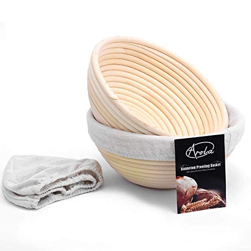 Pack de 2 canastas de pan Banneton de 22cm en ratán natural con tela de lino 2
