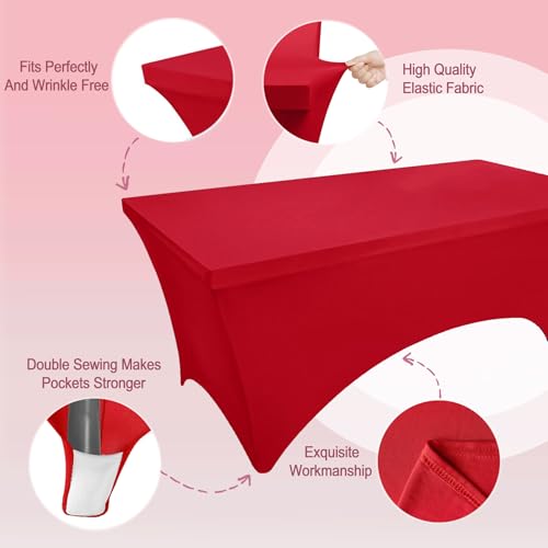 Image of FOLINS&HOME 2 Pack Red 4ft Fitted Spandex Water Resistant Tablecloth
