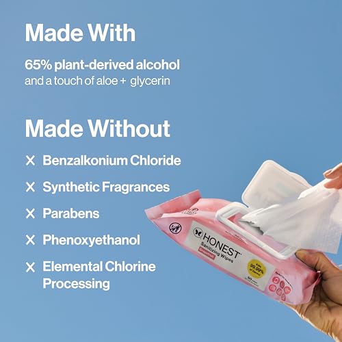 Image of The Honest Company Grapefruit Grove Sanitizing Wipes, Kills 99.99% of Germs, Safe for All Hands, Antibacterial, Dermatologist Tested, 50 Count