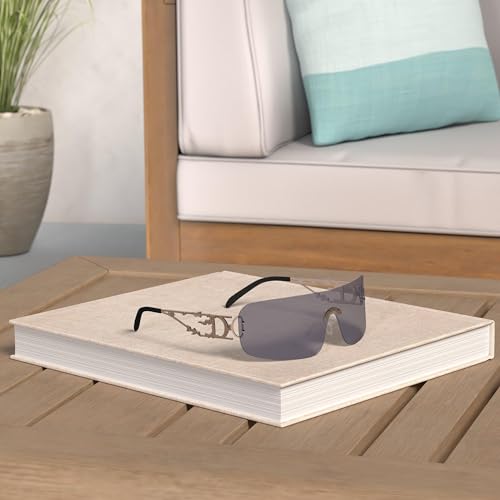 Image of SENMARIES Rimless Y2k Sunglasses For Women Men Rectangle Vintage glasses Fashion Flame Metal Sunglass Frameless Retro Eyewear