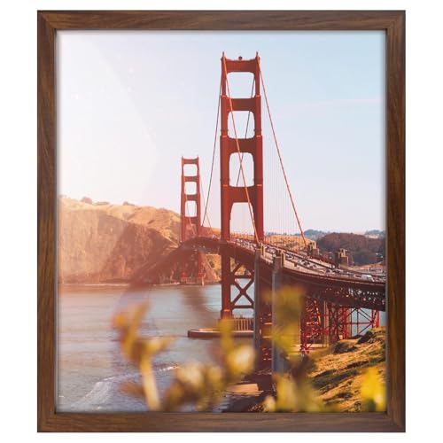Golden State Art 14x16 Picture Frame Brown - Classic Solid Wood Frame With Real Glass - Wall Mount Vertical or Horizontal Display for Photos Art Posters